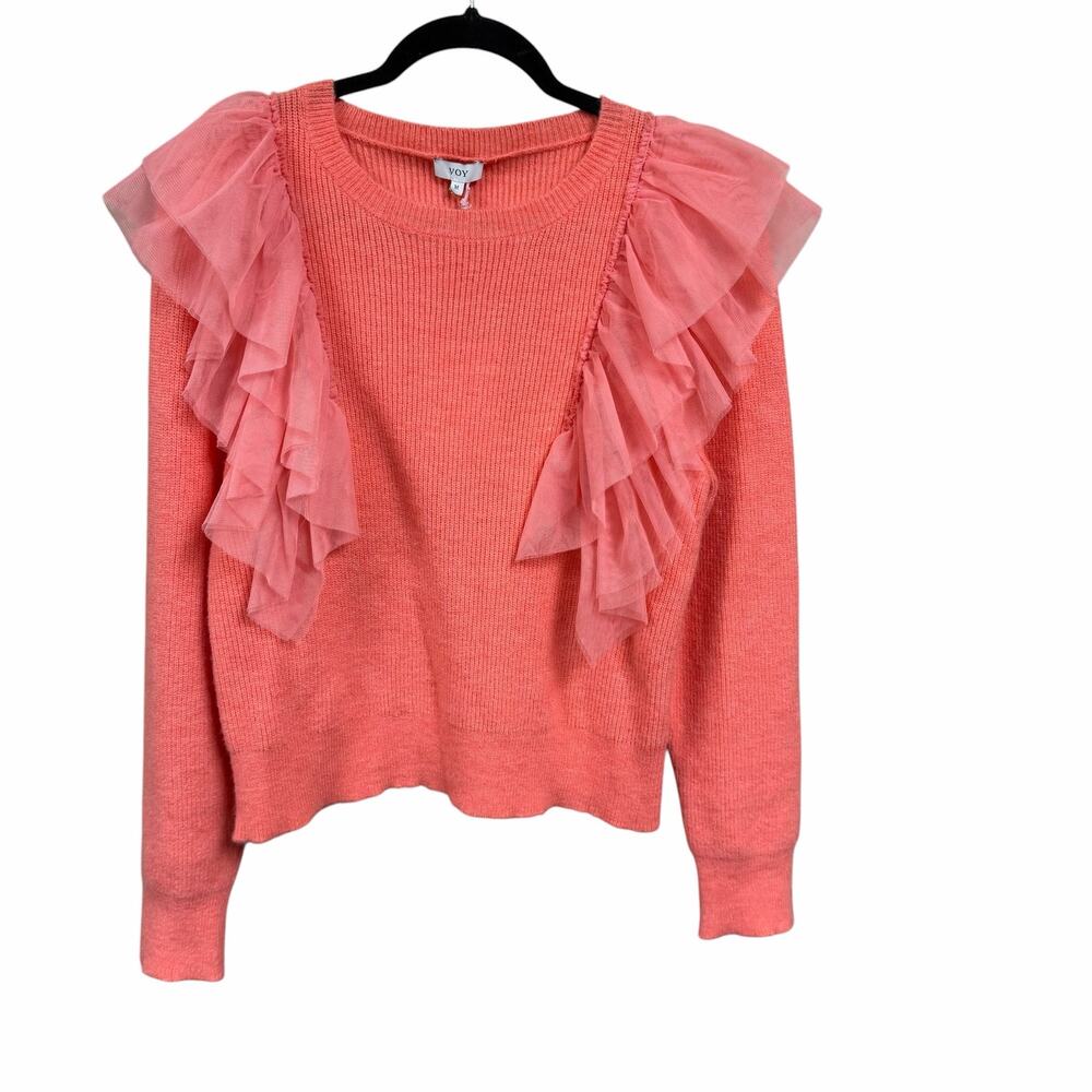 NWT Voy Layered Tulle Detailed Sweater Top Coral Pink Medium Soft Romantic